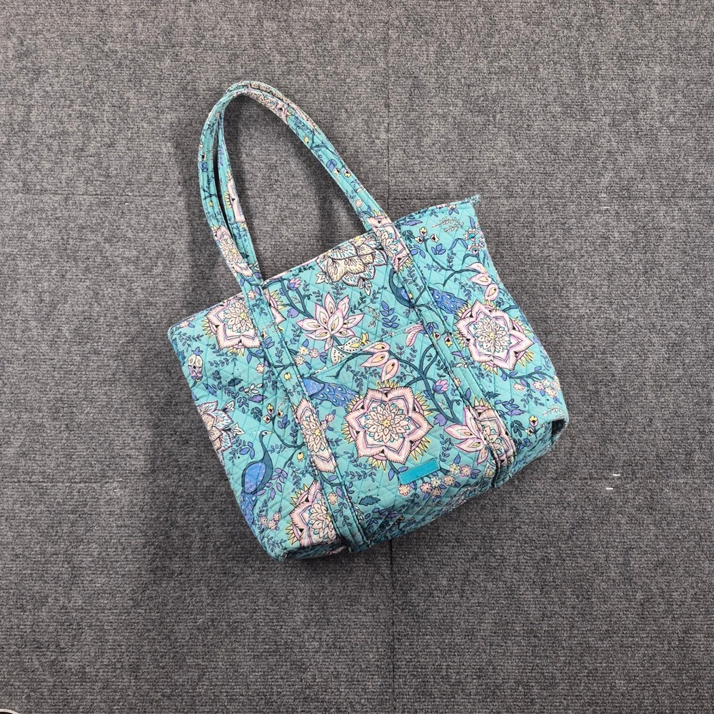 Vera Bradley Peacock Garden Quilted Cotton Tote Bag Teal Floral Shoulder Bag